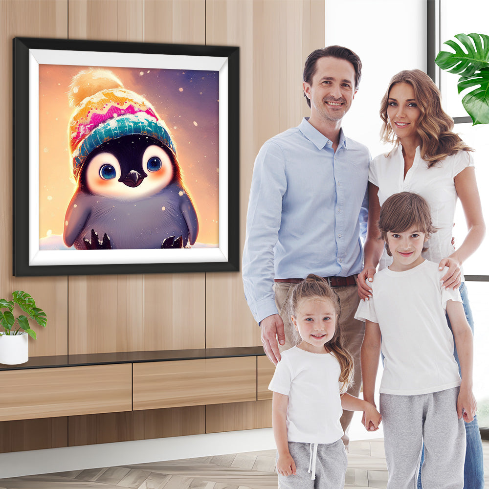 Kleiner Pinguin mit Wollmütze Diamond Painting