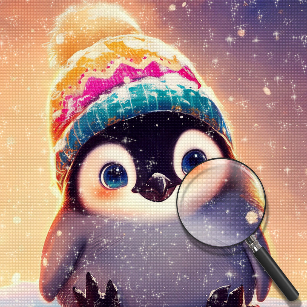 Kleiner Pinguin mit Wollmütze Diamond Painting