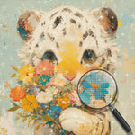 Kleiner weißer Tiger hält Blumen Diamond Painting