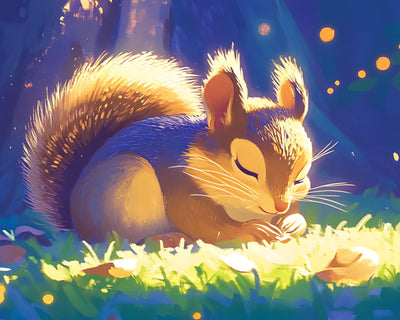 Kleines Eichhörnchen im Mondlicht Diamond Painting