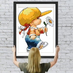 Kleines Mädchen hält ein Gänseblümchen Diamond Painting