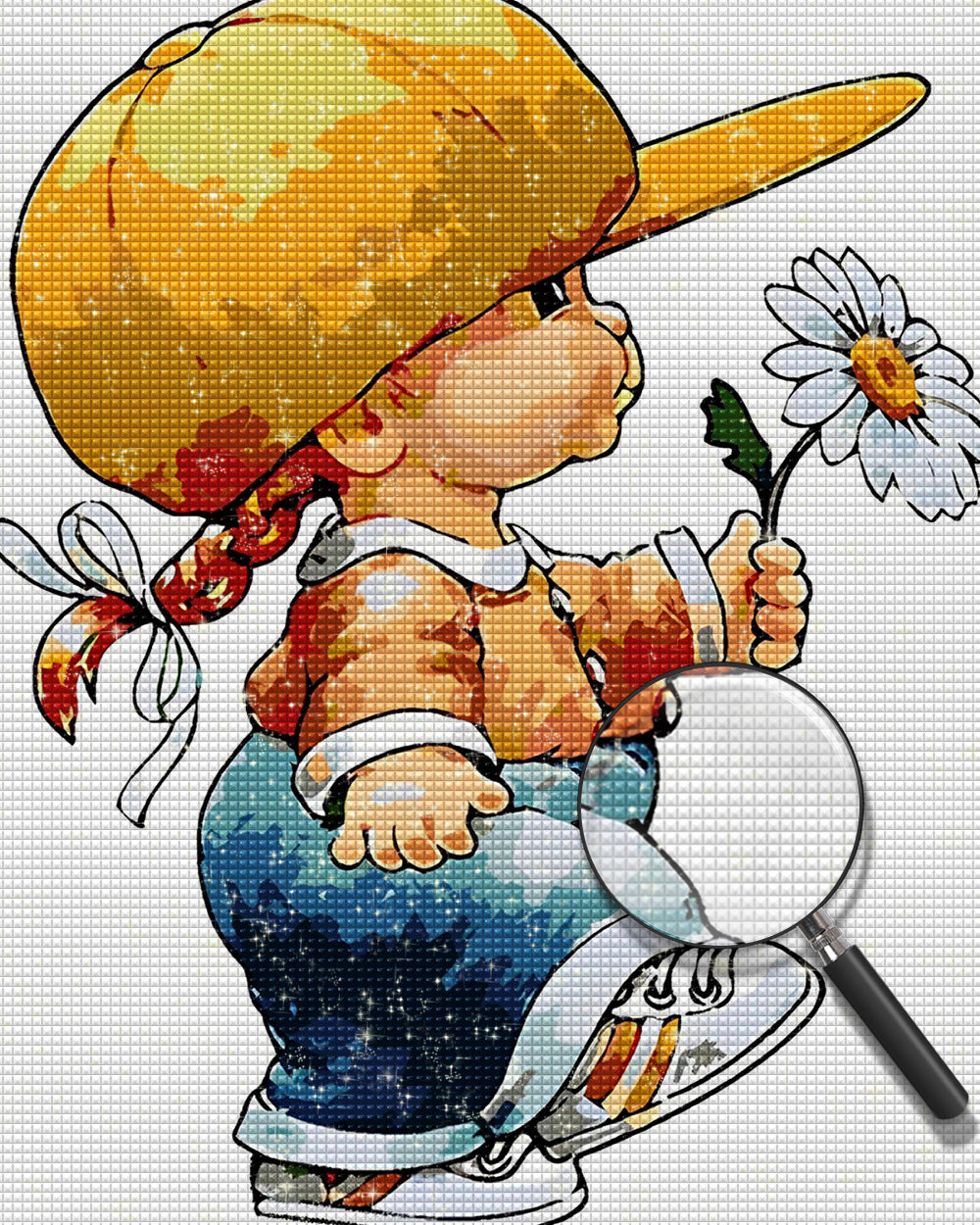 Kleines Mädchen hält ein Gänseblümchen Diamond Painting