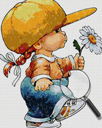 Kleines Mädchen hält ein Gänseblümchen Diamond Painting