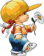 Kleines Mädchen hält ein Gänseblümchen Diamond Painting