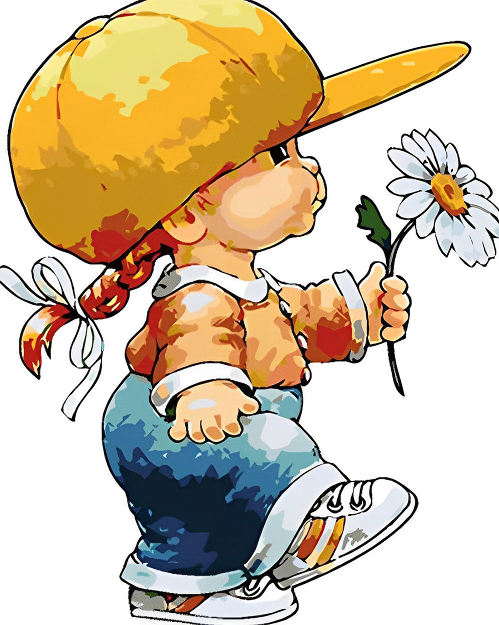 Kleines Mädchen hält ein Gänseblümchen Diamond Painting