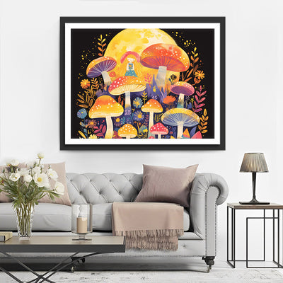 Kleines Mädchen, Pilz und Mond Diamond Painting