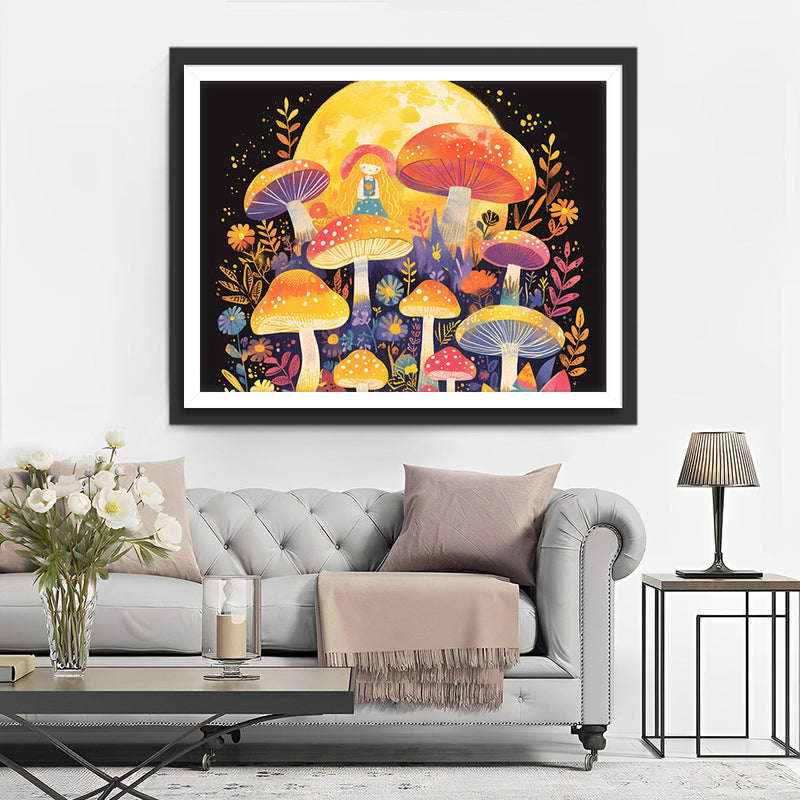 Kleines Mädchen, Pilz und Mond Diamond Painting