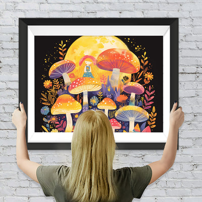 Kleines Mädchen, Pilz und Mond Diamond Painting