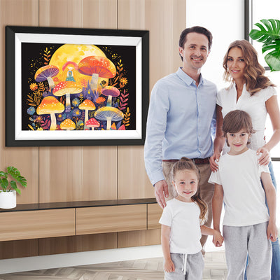 Kleines Mädchen, Pilz und Mond Diamond Painting