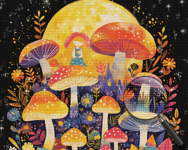 Kleines Mädchen, Pilz und Mond Diamond Painting