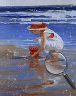 Kleines Mädchen sammelt Muscheln am Meer Diamond Painting