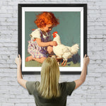 Kleines Mädchen und weiße Henne Diamond Painting