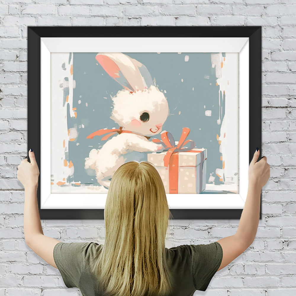 Kleines weißes Kaninchen Geschenkbox öffnen Diamond Painting