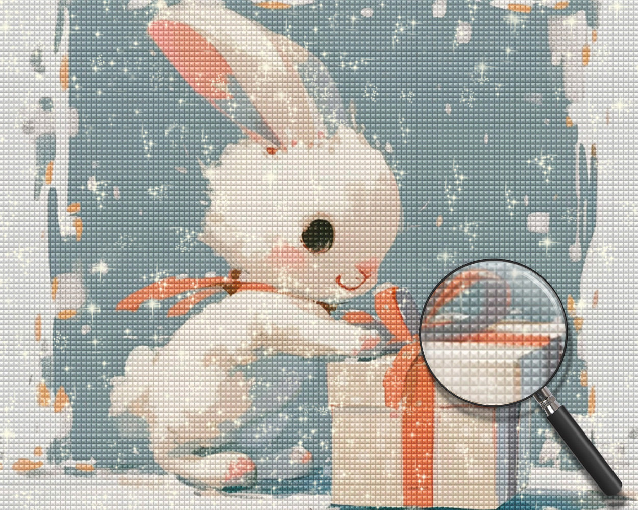 Kleines weißes Kaninchen Geschenkbox öffnen Diamond Painting