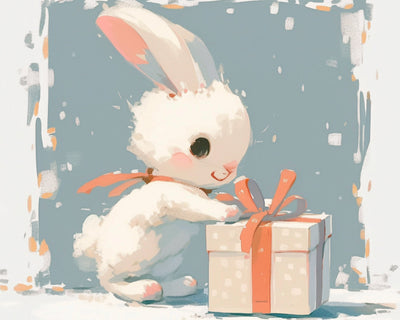 Kleines weißes Kaninchen Geschenkbox öffnen Diamond Painting