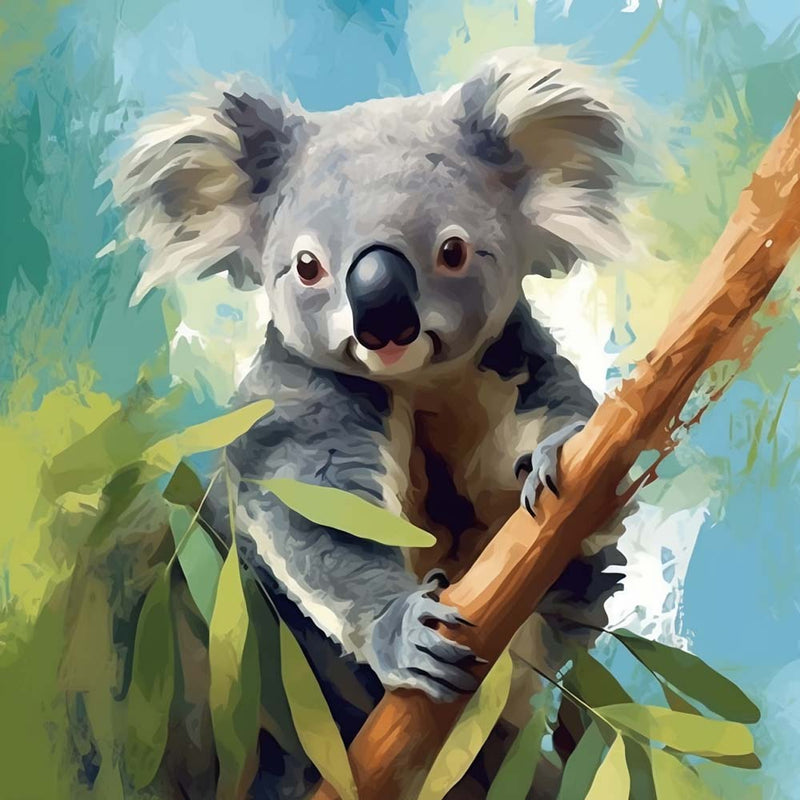 Koala umarmt einen Baumstamm Diamond Painting