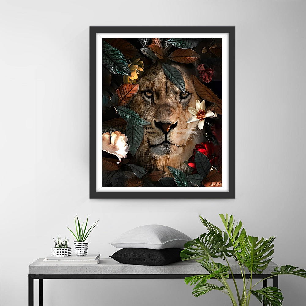 König der Löwen in den grünen Blättern Diamond Painting