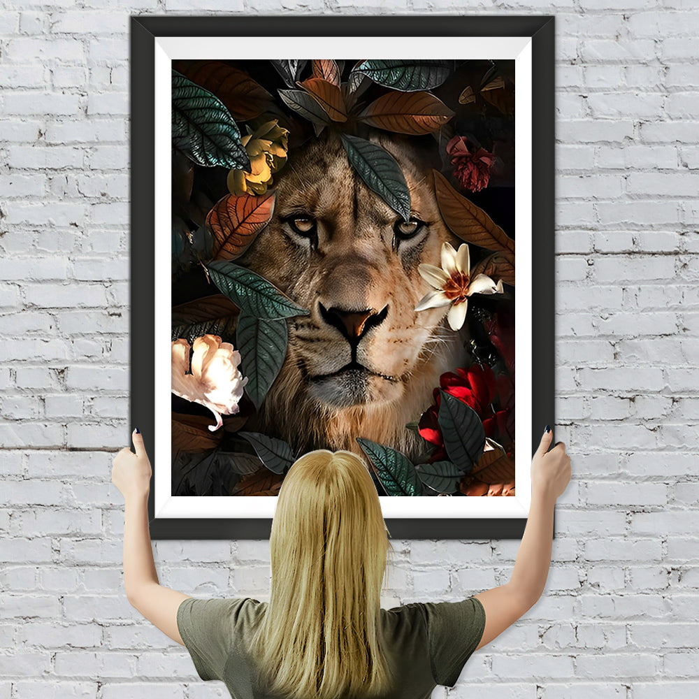 König der Löwen in den grünen Blättern Diamond Painting