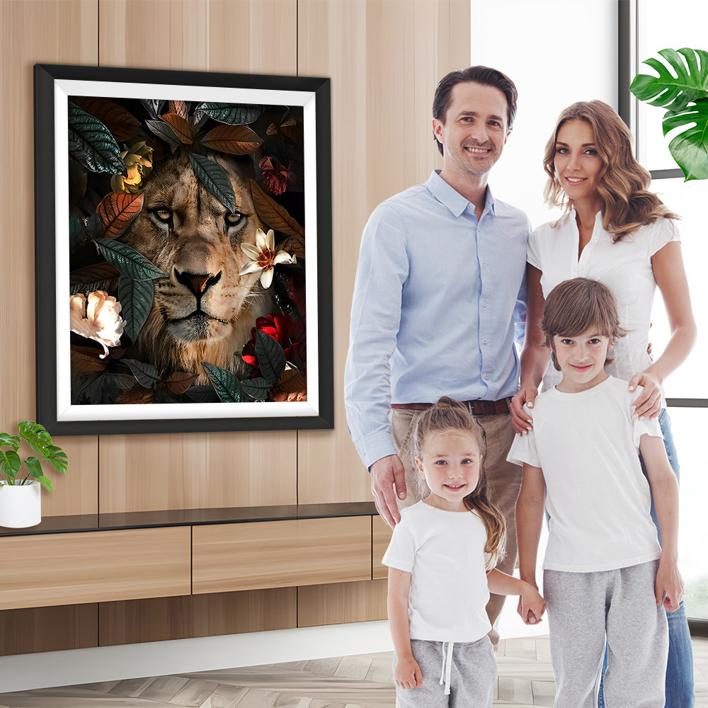 König der Löwen in den grünen Blättern Diamond Painting