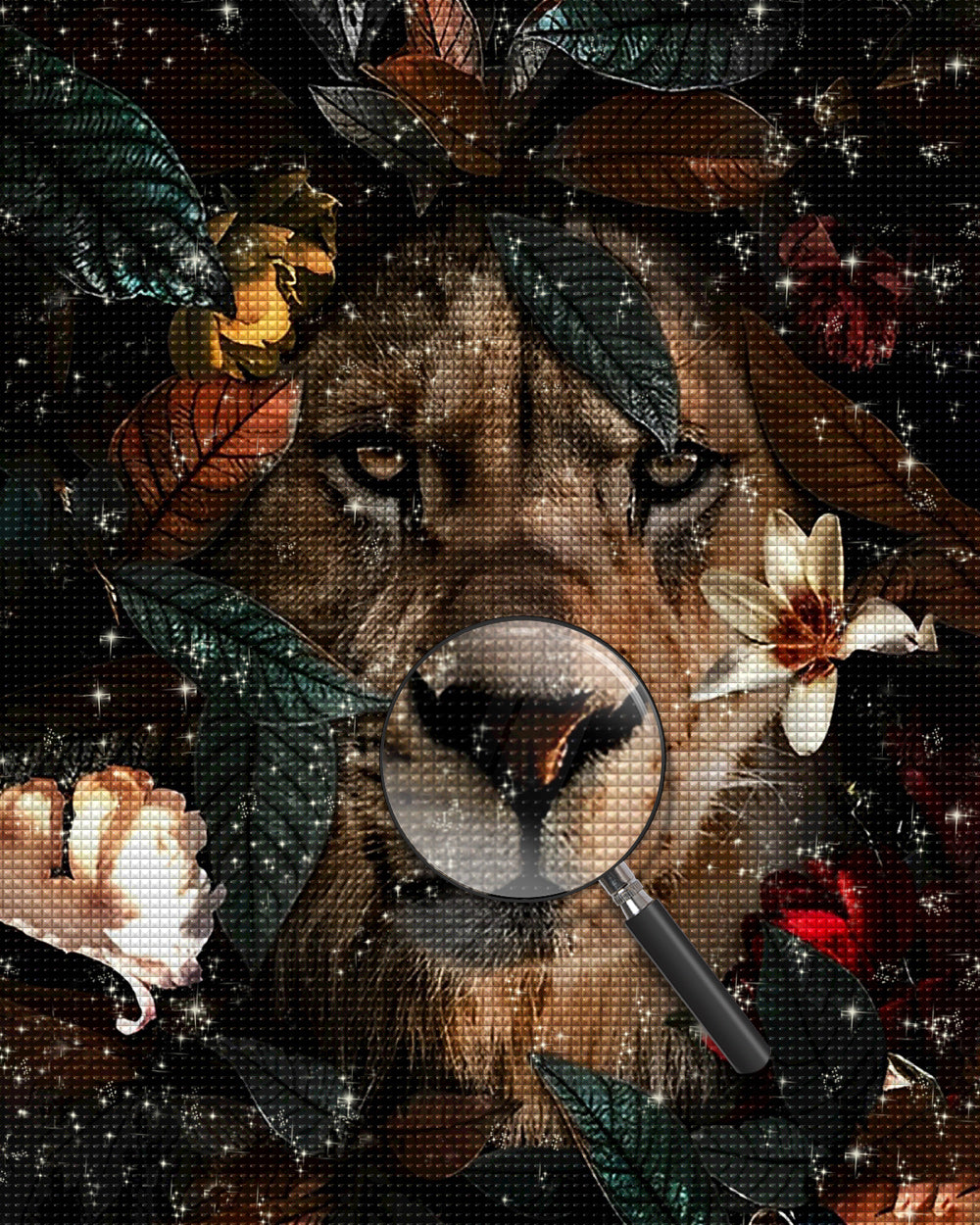 König der Löwen in den grünen Blättern Diamond Painting