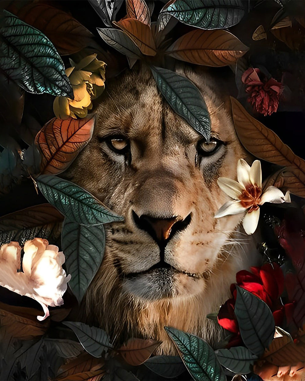 König der Löwen in den grünen Blättern Diamond Painting