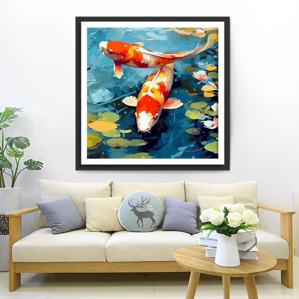 Koi im Seerosenteich Diamond Painting