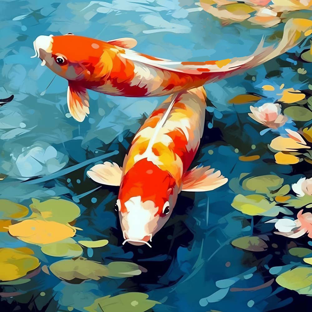 Koi im Seerosenteich Diamond Painting