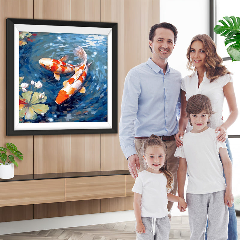 Koi und Weißer Lotus im Teich Diamond Painting