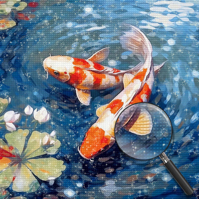 Koi und Weißer Lotus im Teich Diamond Painting