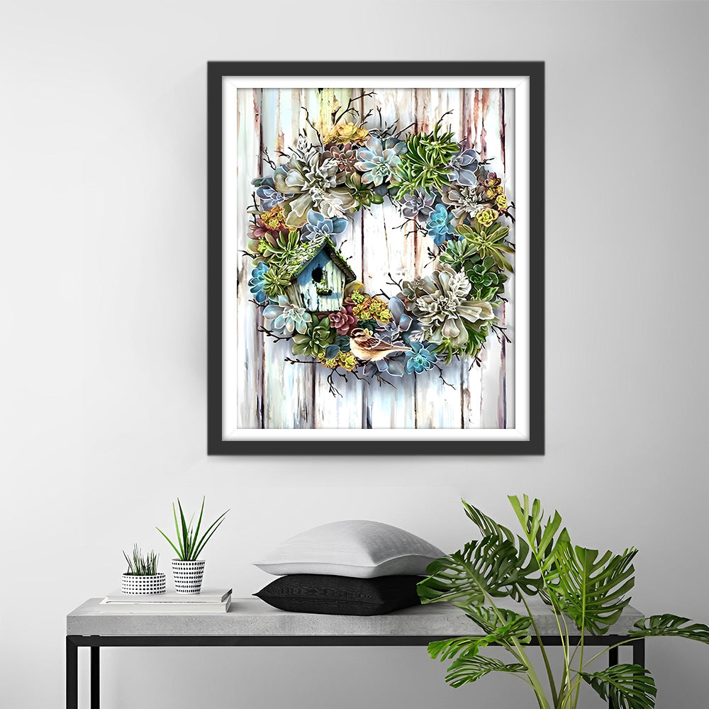 Kranz auf dem Holzbrett Diamond Painting