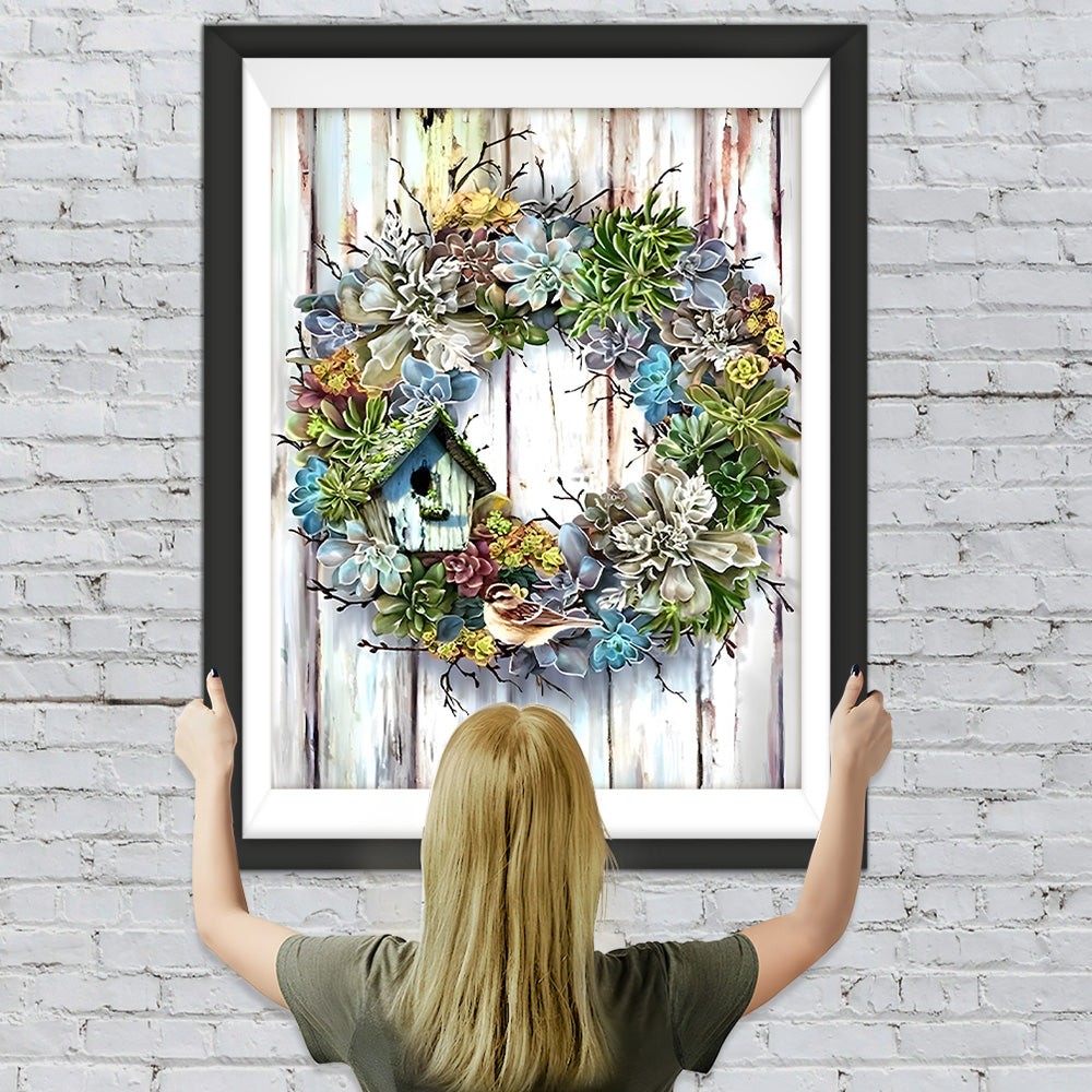 Kranz auf dem Holzbrett Diamond Painting