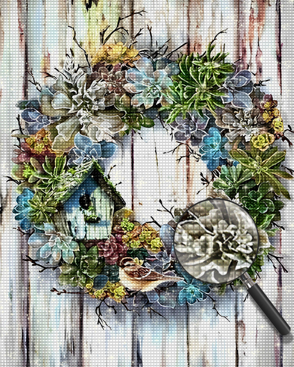 Kranz auf dem Holzbrett Diamond Painting