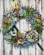 Kranz auf dem Holzbrett Diamond Painting