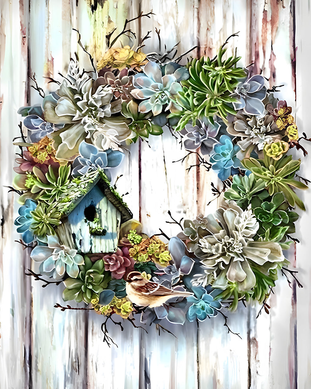 Kranz auf dem Holzbrett Diamond Painting