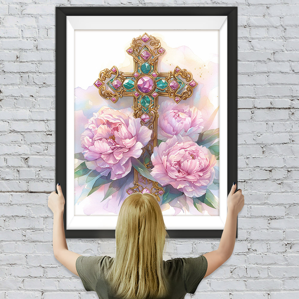 Kreuz mit Pfingstrosen Diamond Painting