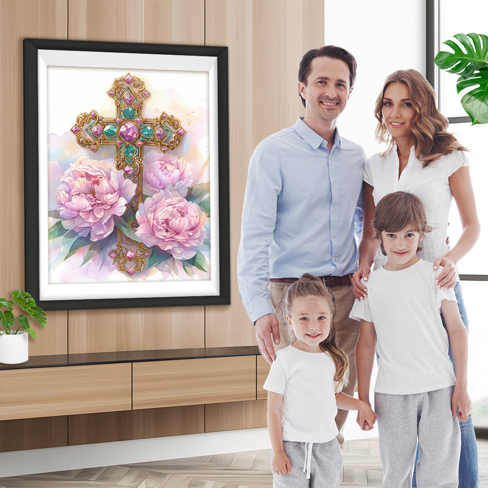 Kreuz und Rosa Blumen Diamond Painting