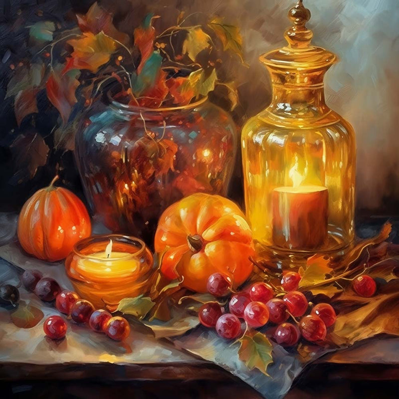 Kürbis und Kerzenlicht Diamond Painting