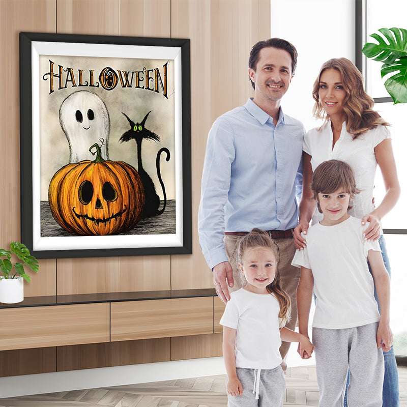 Kürbis und weißes Gespenst an Halloween Diamond Painting