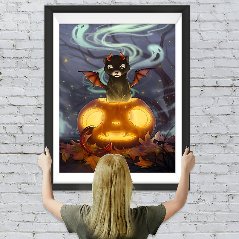 Kürbislaterne und Fledermaus Diamond Painting
