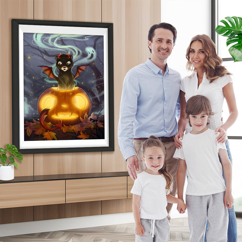 Kürbislaterne und Fledermaus Diamond Painting
