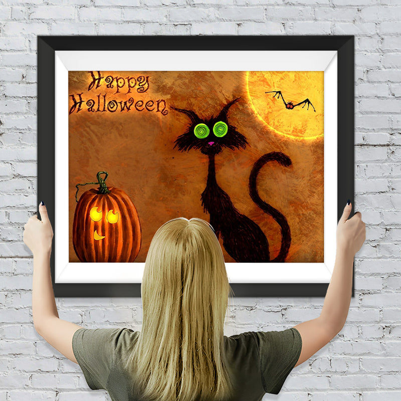 Kürbislaterne und schwarze Katze Diamond Painting