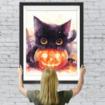 Kürbislaterne und Schwarzes Kätzchen Diamond Painting