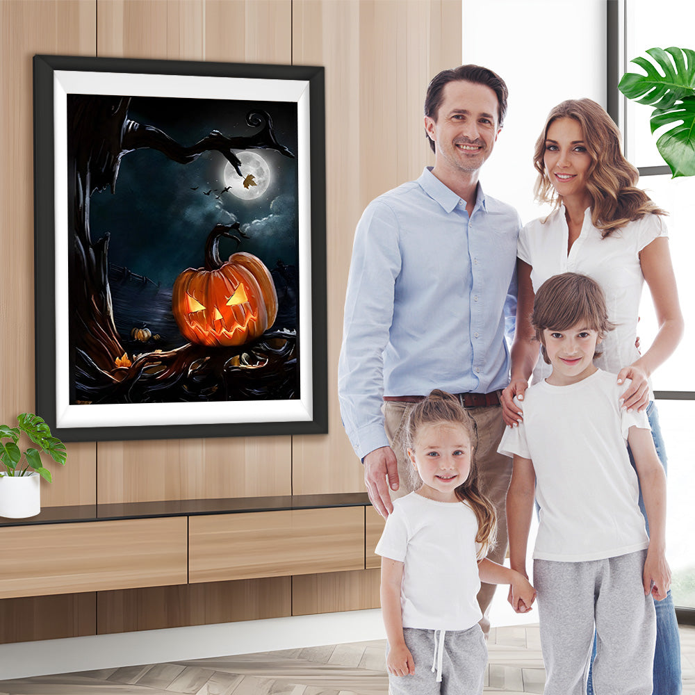 Kürbislaterne und tote Bäume Diamond Painting