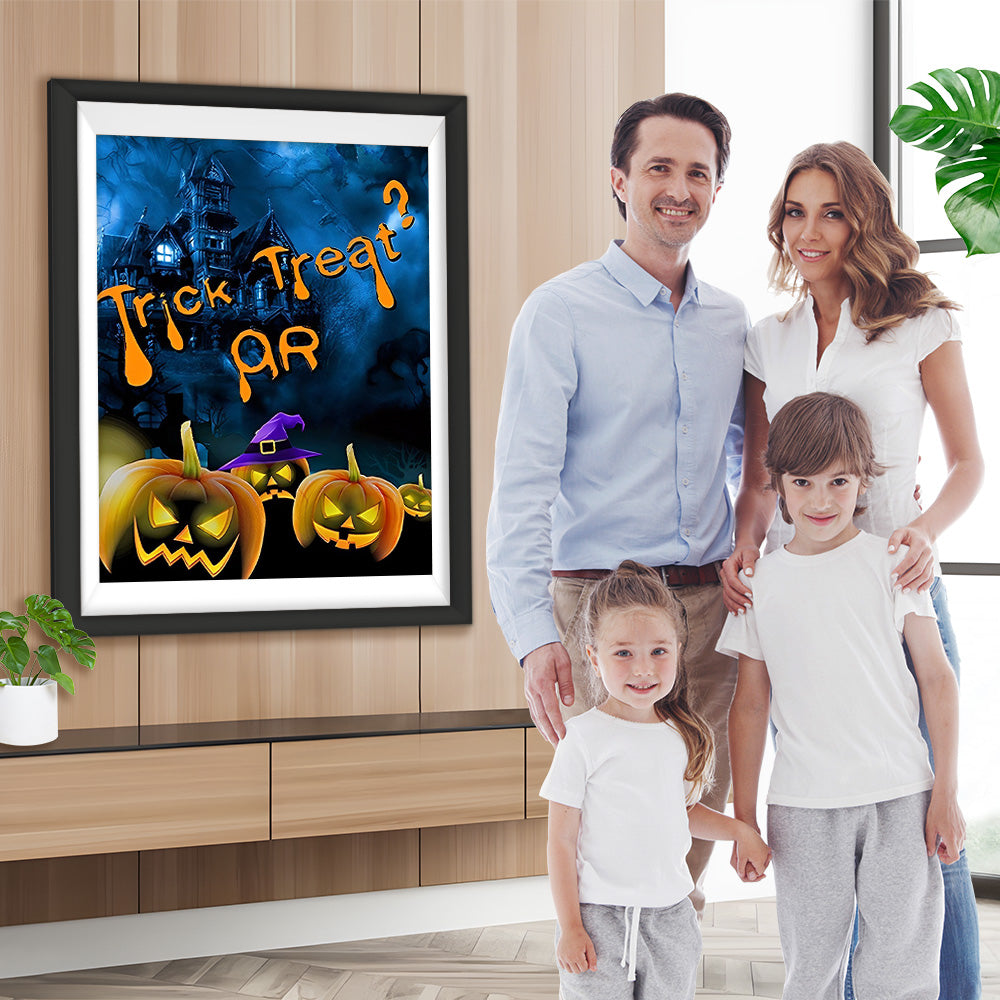 Kürbislaternen und Schloss Diamond Painting