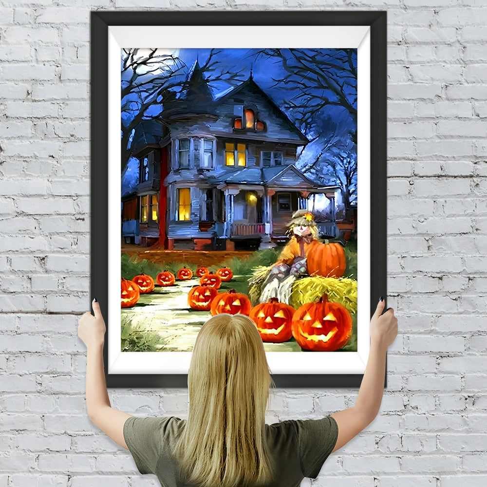 Kürbislaternen und Terror-Schloss Diamond Painting