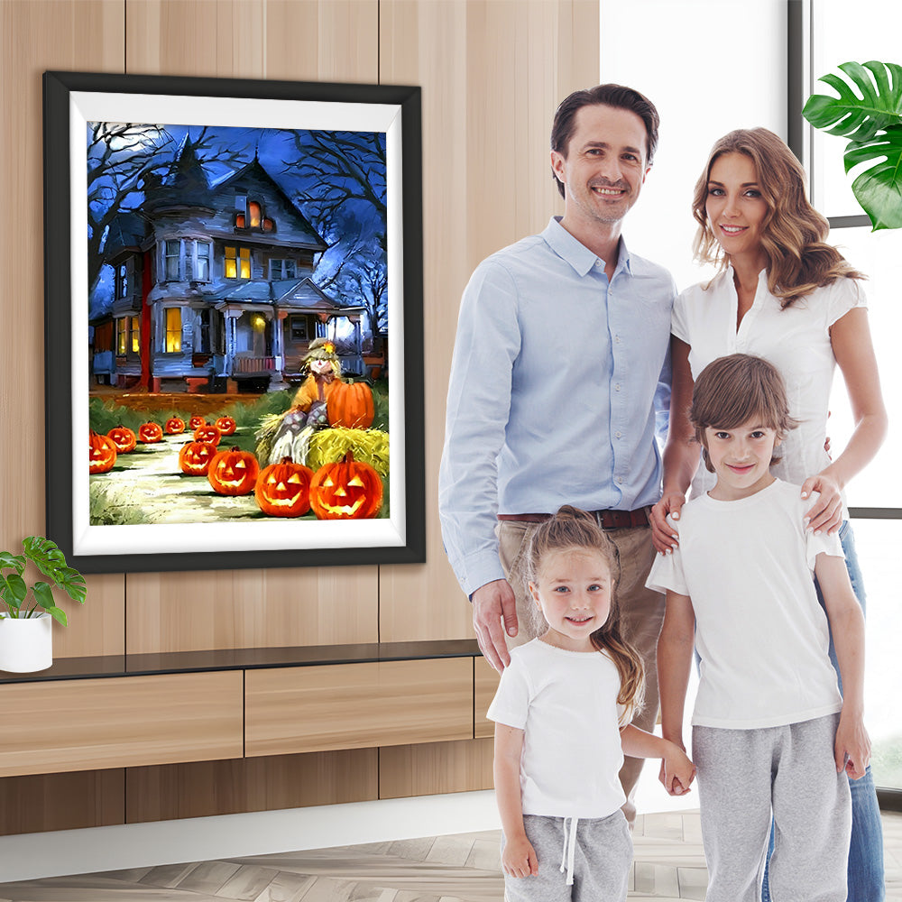 Kürbislaternen und Terror-Schloss Diamond Painting