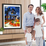 Kürbislaternen und Terror-Schloss Diamond Painting