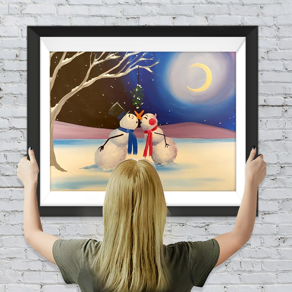 Küssende Schneemänner bei Mondschein Diamond Painting