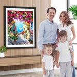 Küstenstadt Treppe und Blumenbaum Diamond Painting