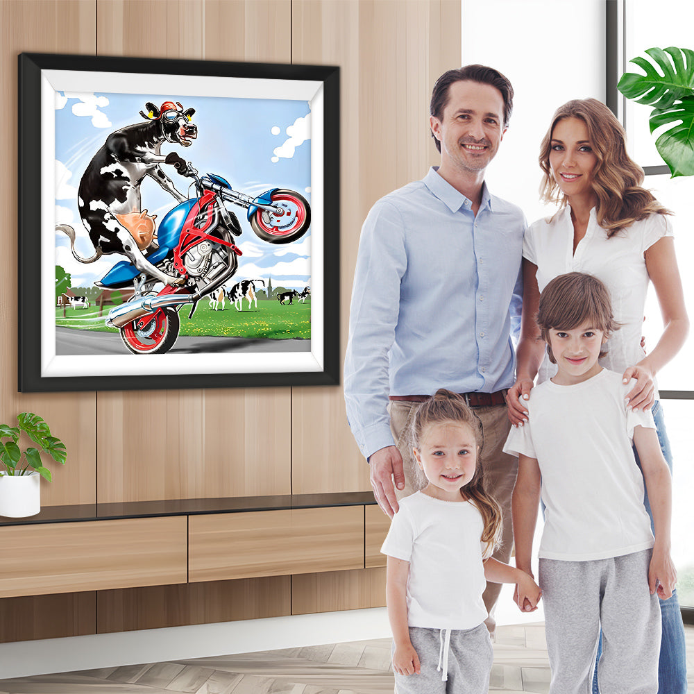 Kuh auf einem Motorrad Diamond Painting